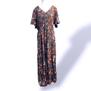Kate & Sam Maxi Dress‎ Womens Large Paisley Boho Cottagecore V Neck Casual